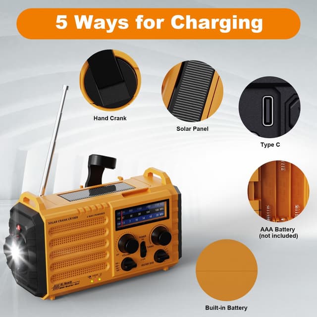 Thumbnail 1 de Mesqool Wind Up Radio 5000 mAh portable radio