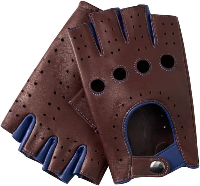 Detalle de Hanotolo Men’s Fingerless Leather Driving Gloves