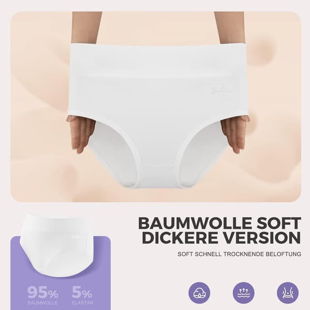 Detalle de IceReco Damen-Unterhosen mit hoher Taille (5er-Pack) aus Baumwolle mit Stretch