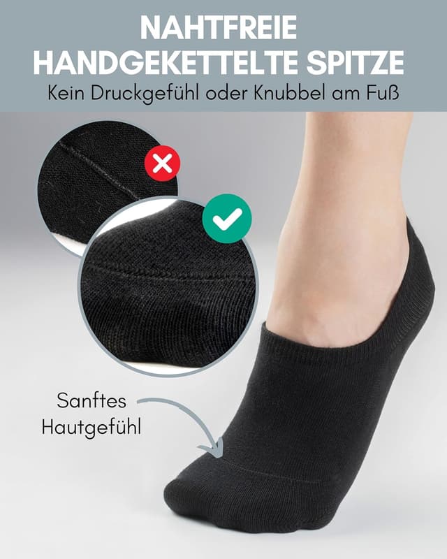 Detalle de HELDENWERK 10 Paar Füsslinge für Damen & Herren – unsichtbare Sneaker-Socken in Schwarz, Weiß & Grau