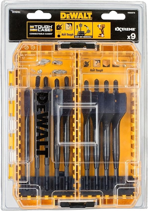 Detalle de DEWALT DT70751-QZ Kit 9 brocas pala Ø 2–32 mm para madera 🛠