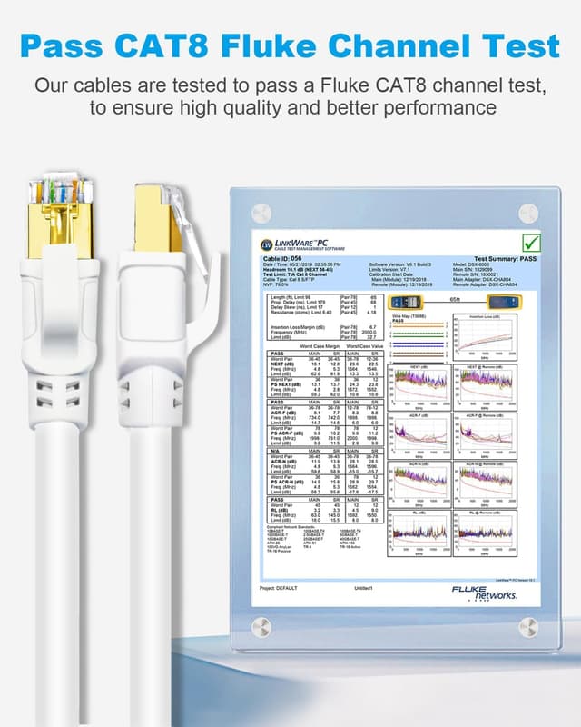 Detalle de DDMALL Cat8 Ethernet-Kabel 15 m (F/FTP, 2000 MHz, 40 Gbps) mit vergoldetem RJ45 – weiß