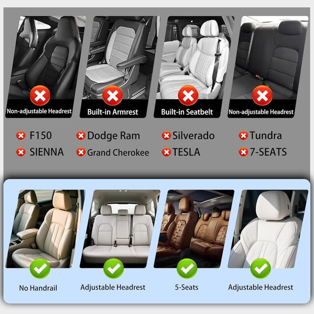Detalle 2 de CHOCMONS Car Seat Covers Full Set (Universal Fit) in Grey — Faux Leather, Waterproof Protection for 5-Seat Cars & SUVs