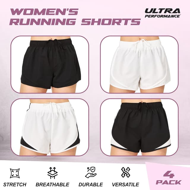 Detalle de Ultra Performance Women’s Running Shorts 4-Pack with Brief Liner