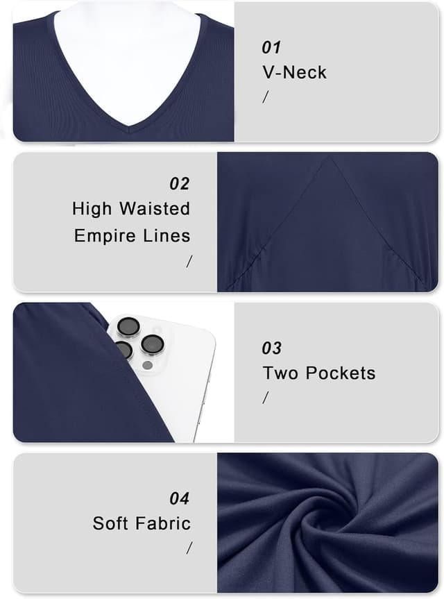 Detalle 2 de Robe PLOKNRD à col V et poches, manches courtes – taille haute décontractée pour femme