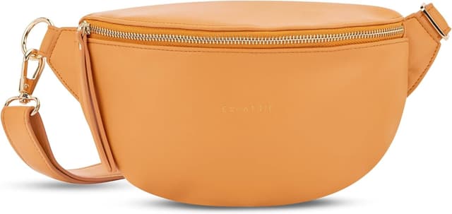 Detalle de Expatrié Alice Small Damen-Bauchtasche in Orange – wasserabweisende Gürteltasche aus veganem Leder mit verstellbarem Riemen