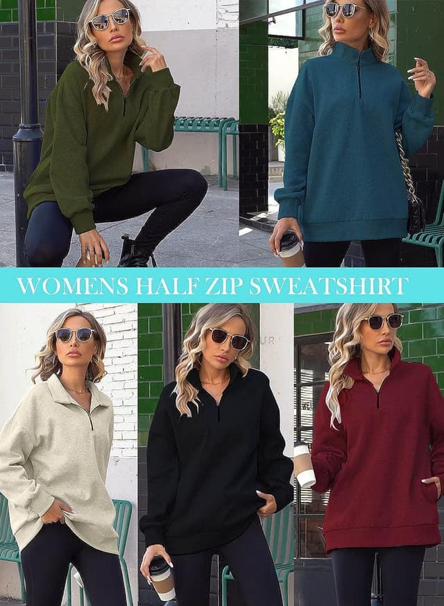 Detalle de CHICZONE oversized quarter-zip sweatshirt for women with pocket (cotton and polyester blend)