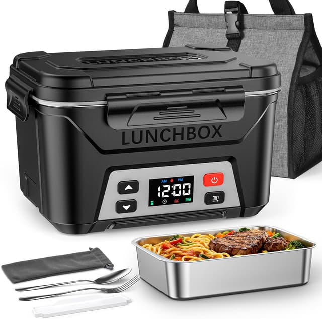 Detalle de EAST OAK Heated Lunch Box for Men (Cordless Electric) — 5.5 Cups, Rechargeable Self-Heating with Memory Function