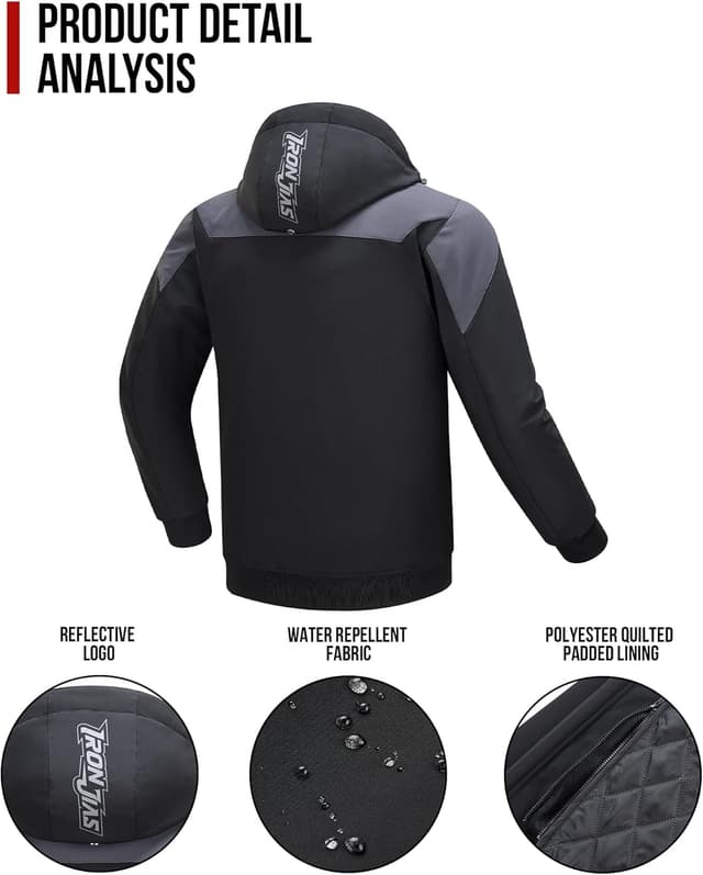 Detalle 2 de BORLENI giacca da moto da uomo con protezioni CE, fodera rimovibile impermeabile al vento e all’acqua, tutte le stagioni (XL)