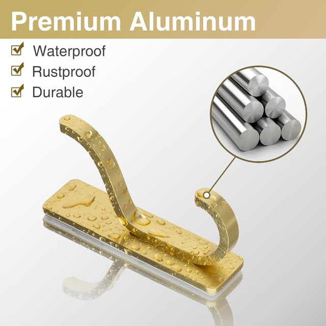 Detalle 2 de Pickpiff Gold Self Adhesive Hooks (Heavy Duty, Holds up to 6KG) – 4 Pack