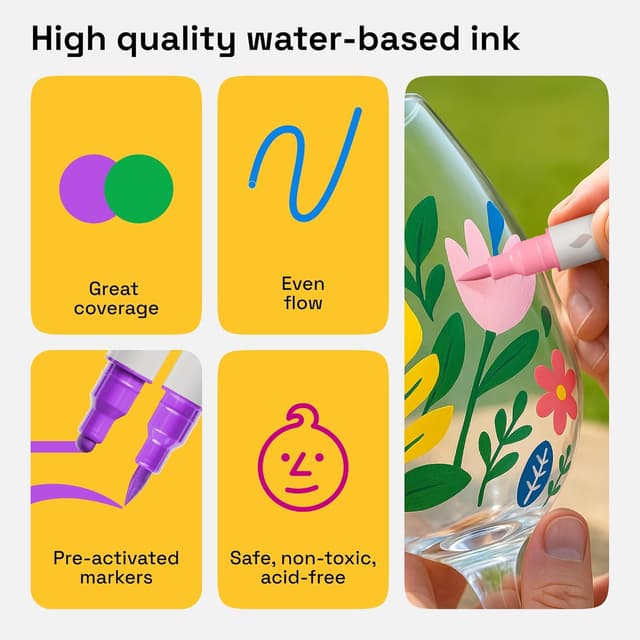 Detalle 2 de Artistro Acrylstifte mit Doppelspitze (Punkt + Pinsel), 48er Set für Stoff, Steine, Papier, Holz & mehr