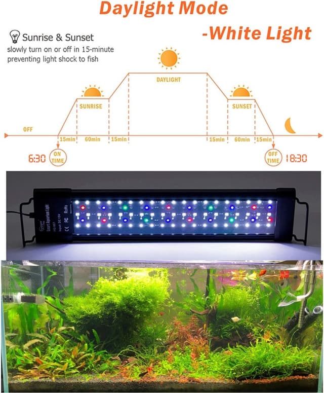 Detalle de hygger Aquarium LED Beleuchtung 48W (Vollspektrum) mit LCD-Timer, Sunrise/Sunset & Moonlight für 76–91 cm