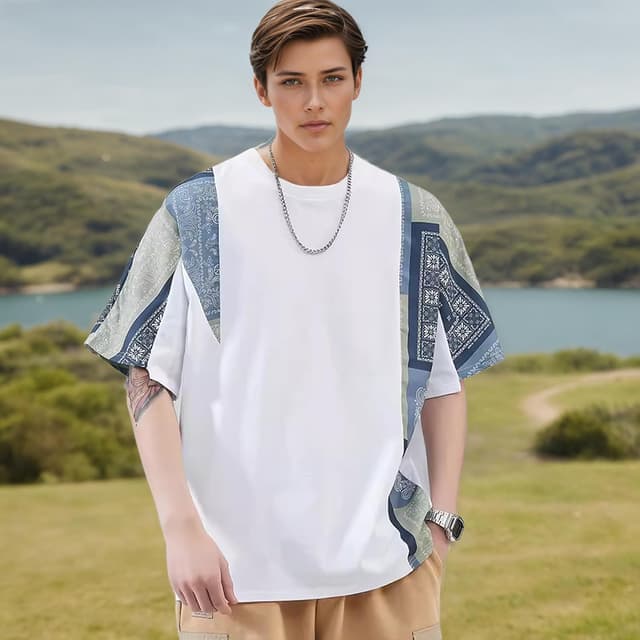 Detalle 2 de T-Shirt im Harajuku Stil, Patchwork Kurzarm