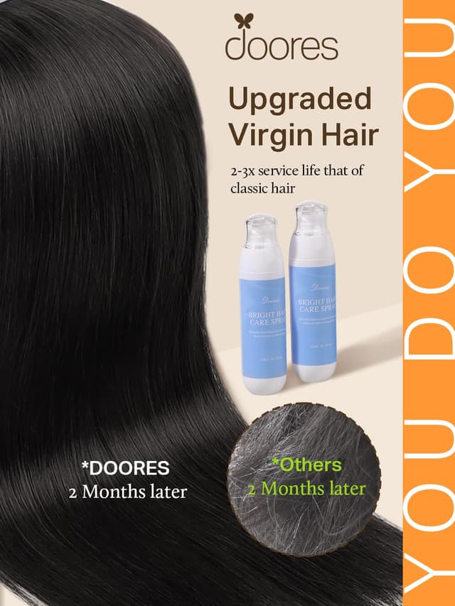 Detalle 2 de DOORES Human Hair Extensions (Jet Black) — 20 inch, 50g, 20pcs Tape-In Skin Weft