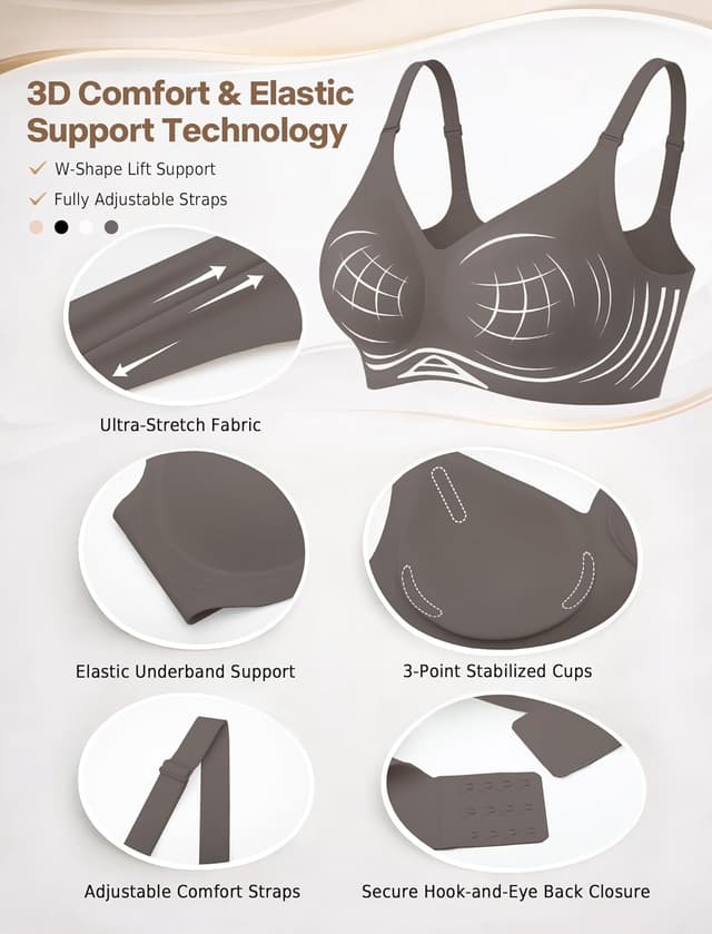 Detalle de EIISSION Damen Push-up-BH ohne Bügel mit Soft-Polsterung (Nahtlos) – Komfort-Vollschalen Bustier