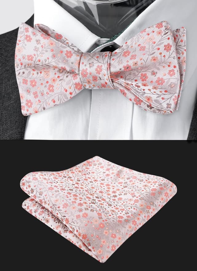 Detalle 2 de Alizeal Mens Floral Patterned Classic Self-Tie Bow Tie and Pocket Square Set