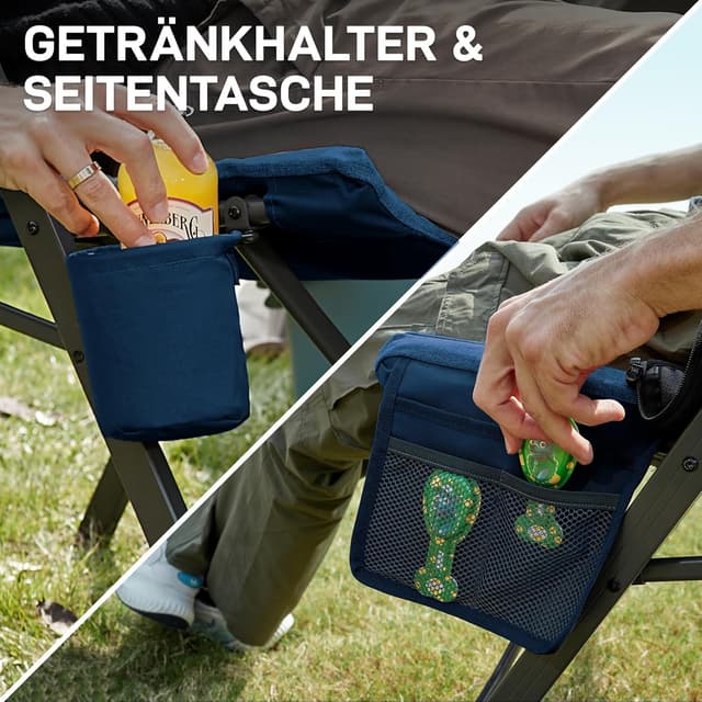 Thumbnail 6 de EVER ADVANCED Campingstuhl faltbar mit 4-fach verstellbarer Rückenlehne bis 150 kg, gepolstert (6 cm) & Getränkehalter
