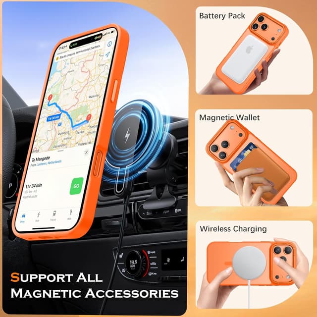 Detalle de YINLAI Hülle für iPhone 17 Pro Max 6,9 Zoll (2025) mit MagSafe-Kompatibilität – stoßfeste matte Schutzhülle (orange)