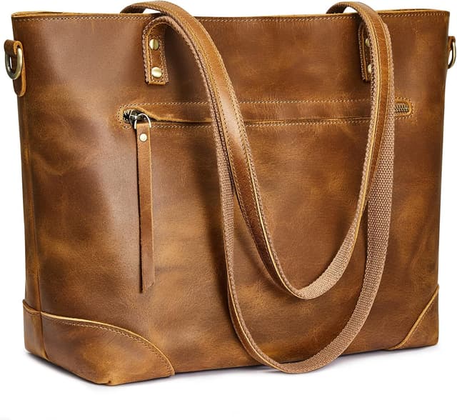 Detalle de S-ZONE Donna Borsa a Tracolla Vintage 3 vie in Vera Pelle Crazy Horse con custodia per laptop – Messenger