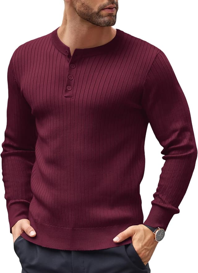 Detalle de COOFANDY Henley Pullover mit Knopfleiste