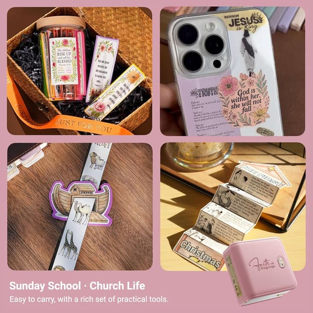 Detalle 2 de FaithTag Pink Bible Study Supplies F21 Kit for Bible journaling stickers and verse printing