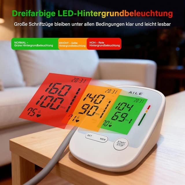 Detalle de AILE X6 Oberarm-Blutdruckmessgerät für 22–42 cm mit ±3 mmHg Präzision und Arrhythmie-Erkennung