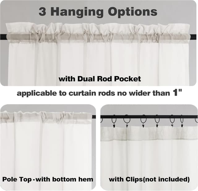 Detalle 2 de Chyhomenyc Ivory Sheer Curtains (96 Inch Length) — 2 Panels Set, Light-Filtering Voile