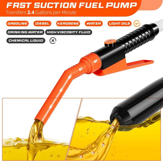 Detalle de Portable Electric Fuel Transfer Pump (3.2GPM) with 47-Inch Hose, Battery-Powered Siphon Pump for Car/RV