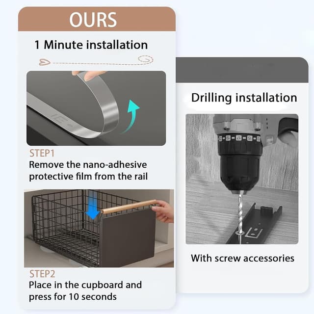 Detalle de Koolkasa 2 cassetti estraibili telescopici da cucina (nero) con guide e manico in legno