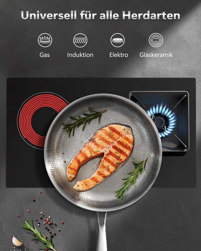 Detalle de Abijan Edelstahlpfanne 28 cm mit Deckel (unbeschichtet, 18/10) – titanverstärkter Boden bis 250 °C
