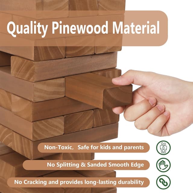 Detalle de Juegoal 54-Piece Giant Tumble Tower Wooden Stacking Game (Brown) with Board & Canvas Bag