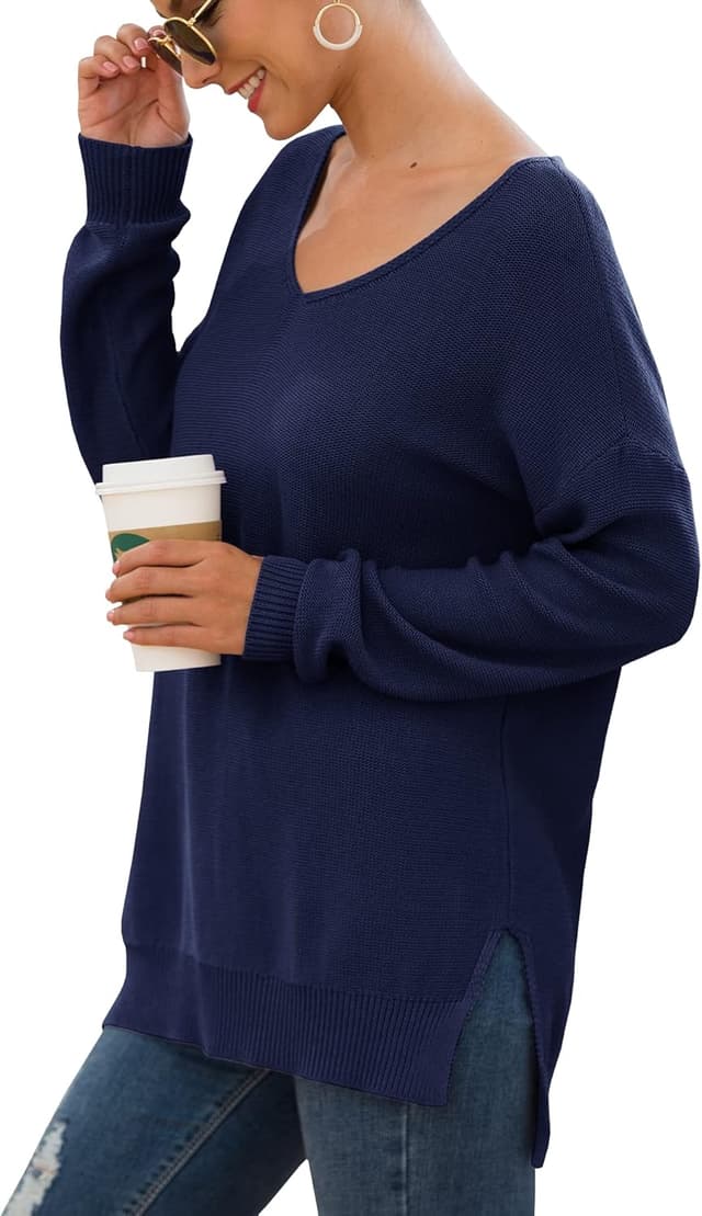 Detalle de GRECERELLE women’s v-neck knit jumper for autumn/winter – classic long-sleeve pullover