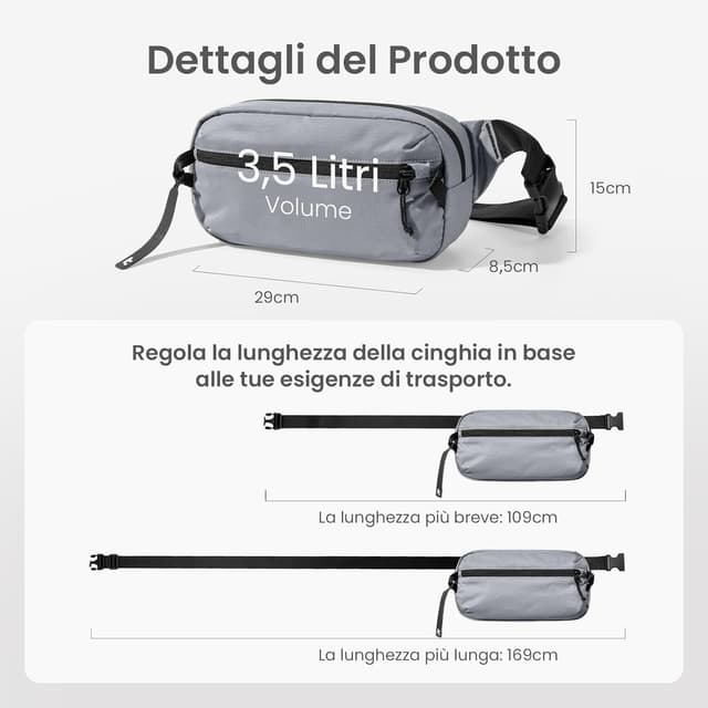 Thumbnail 6 de tomtoc Borsa da petto 3,5L con protezione RFID, grigio (tracolla regolabile fino a 169 cm) per iPad mini 2024