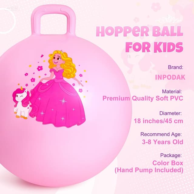 Detalle de INPODAK Hüpfball 45 cm für Kinder (3–8 Jahre) mit Griff, rutschfest, inkl. Pumpe