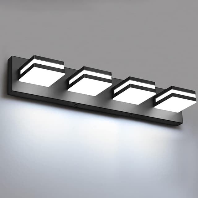 Detalle de IZORRO LED Modern Bathroom Lights Fixture (4-Light, Dimmable, 360° Rotate) in Matte Black Acrylic