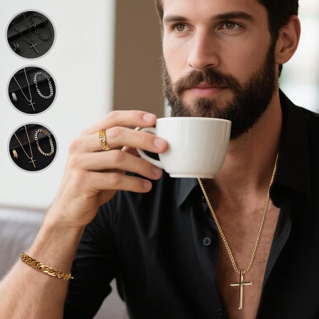 Detalle 2 de YOSKAEDI Herren Königskette Set 3-teilig