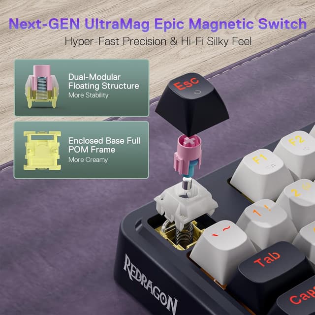 Detalle de Redragon K673 HE Rapid Trigger 8K wired mechanical gaming keyboard (81 keys) with UltraMag magnetic switches