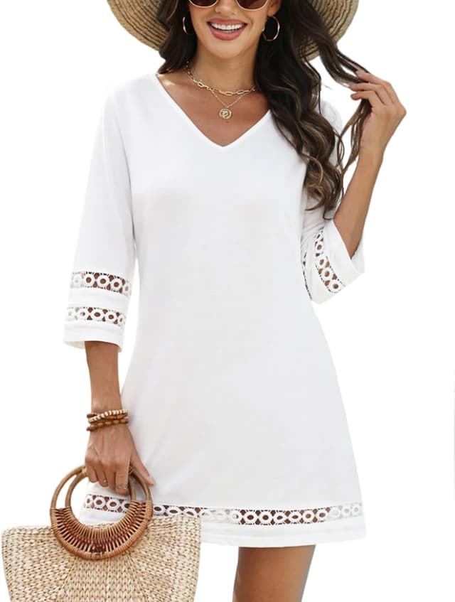 Thumbnail 6 de VIMPUNEC V-Neck Swimsuit Coverup for Women — V-Neck 3/4 Sleeve Beach Dress Shirt