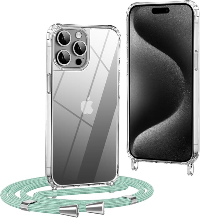 Detalle de Coque avec cordon OLEPHY pour iPhone 15 Pro Max 6,7" (tour de cou ajustable, anti-chocs/anti-rayures) – Vert matcha