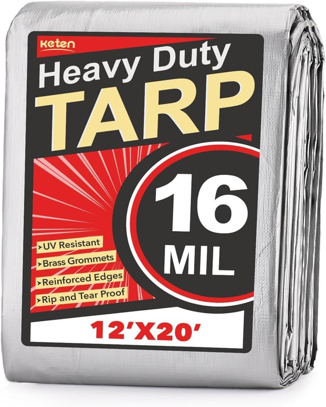 Detalle de Keten Tarps Heavy Duty Waterproof 12x20 Feet (Extra Thick 16 Mil) — UV Blocking Outdoor Tarp with Reinforced Grommets