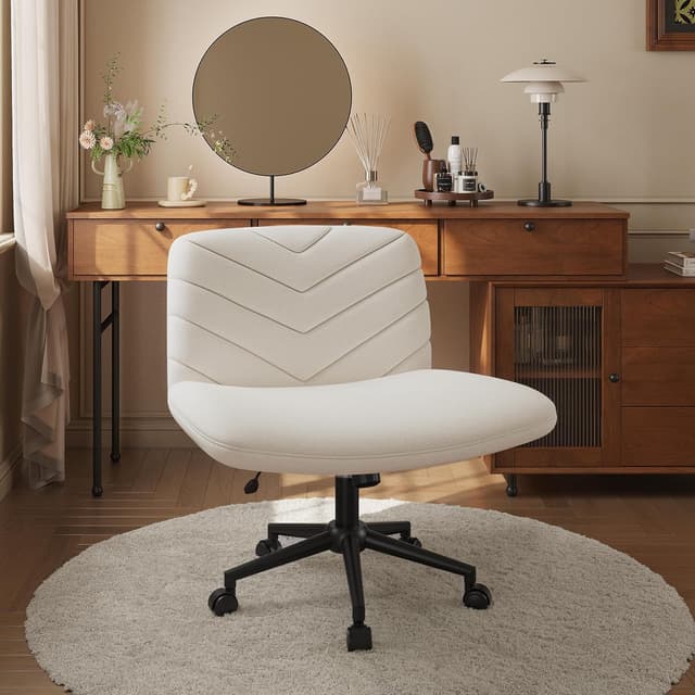 Detalle de Yaheetech sedia ufficio girevole senza braccioli in tessuto con schienale reclinabile e altezza regolabile (beige)