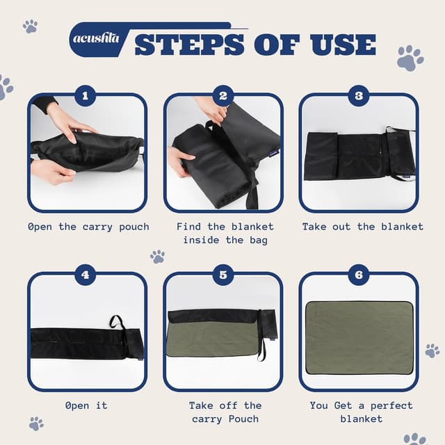 Detalle de ACUSHLA Haustier Decke Camping 100 x 70 cm – faltbar, wasserdicht, mit Tasche