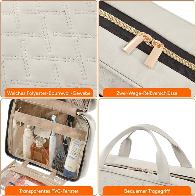 Detalle 2 de Lifewit Reise Kulturbeutel Damen – große, transparente Kosmetiktasche zum Aufhängen (hellgrau)