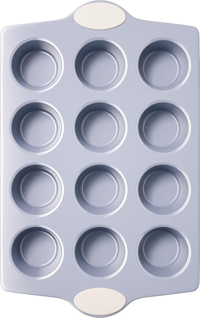 Detalle de BRONYPRO 12-Cup Nonstick Ceramic Muffin Pan & Cupcake Tin (Cream White) — Oven-Safe, Non-Toxic Coating