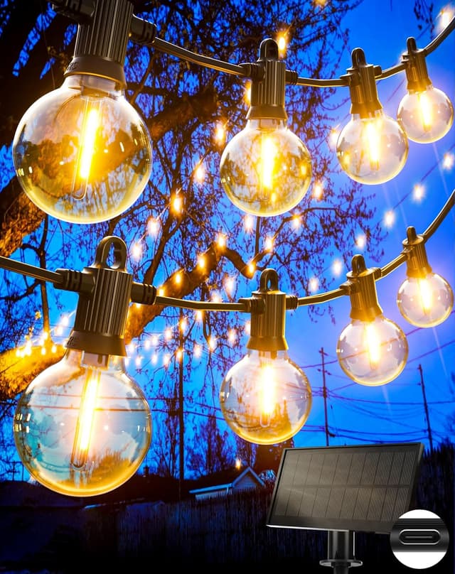 Detalle de Zuske Solar-Lichterkette außen 15 m mit 25+2 warmweißen G40 LED (IP65) – 5 Modi