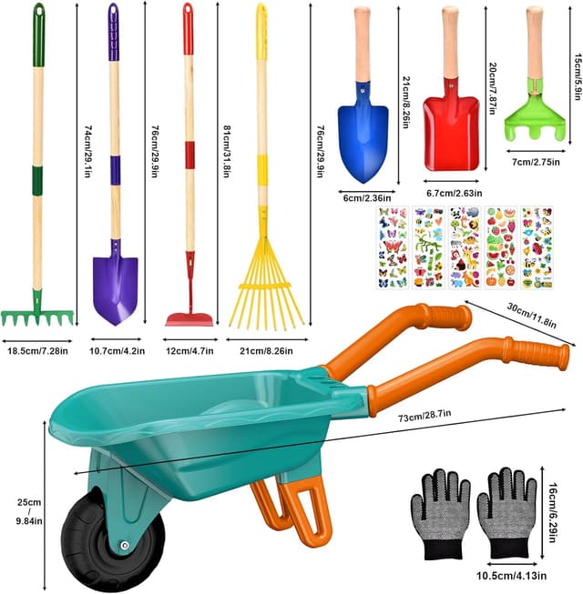 Detalle de JONRRYIN Carriola per bambini con set giardinaggio (14 pezzi) e guanti in dotazione
