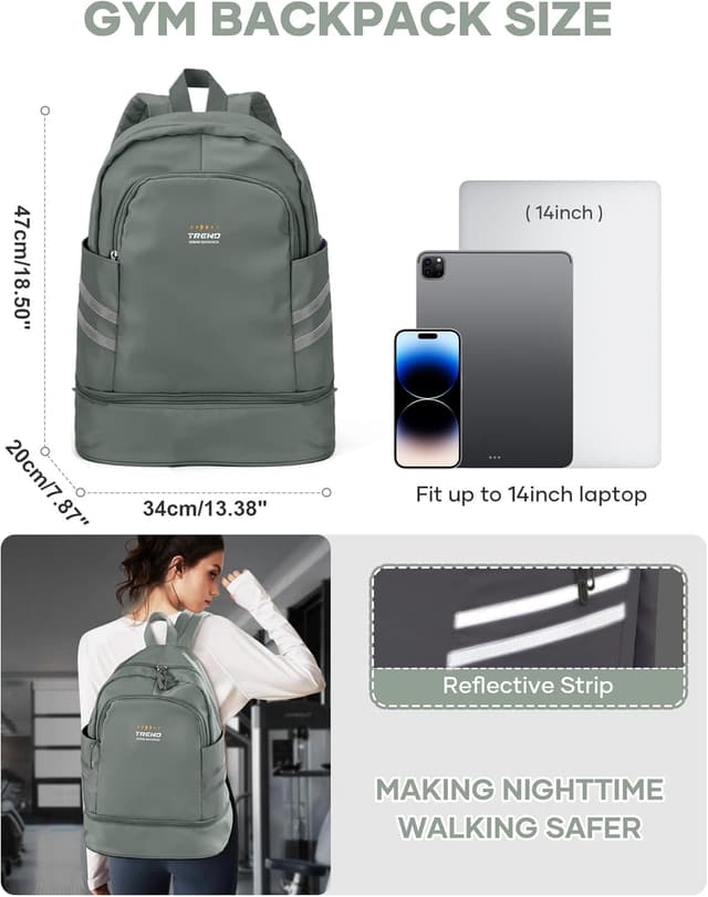 Detalle de SZLX Sportrucksack für Frauen mit Schuhfach und wasserdichter Nassetasche (faltbarer Handgepäck-Reiserucksack)