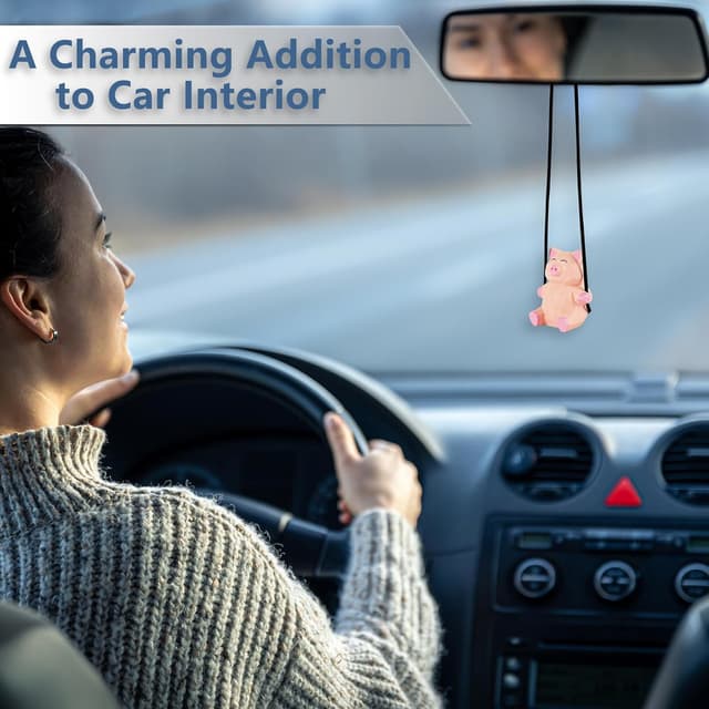 Detalle de VIPbuy handgefertigtes Holz-Schaukel-Schweinchen als Autoanhänger fürs Rückspiegel-Dekor