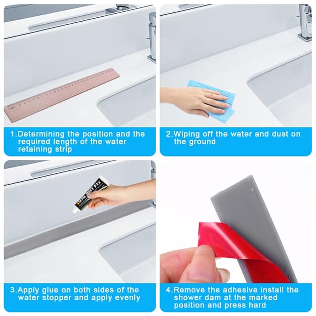 Detalle de flintronic Barriera doccia in silicone autoadesiva grigia, 12 mm (soglia e striscia antiritenzione)