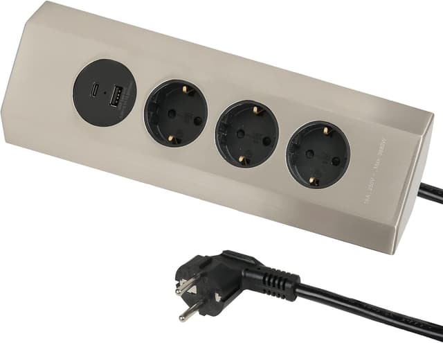 Detalle de Electraline 62514 Regleta Angular cocina 3 Schuko 2 USB